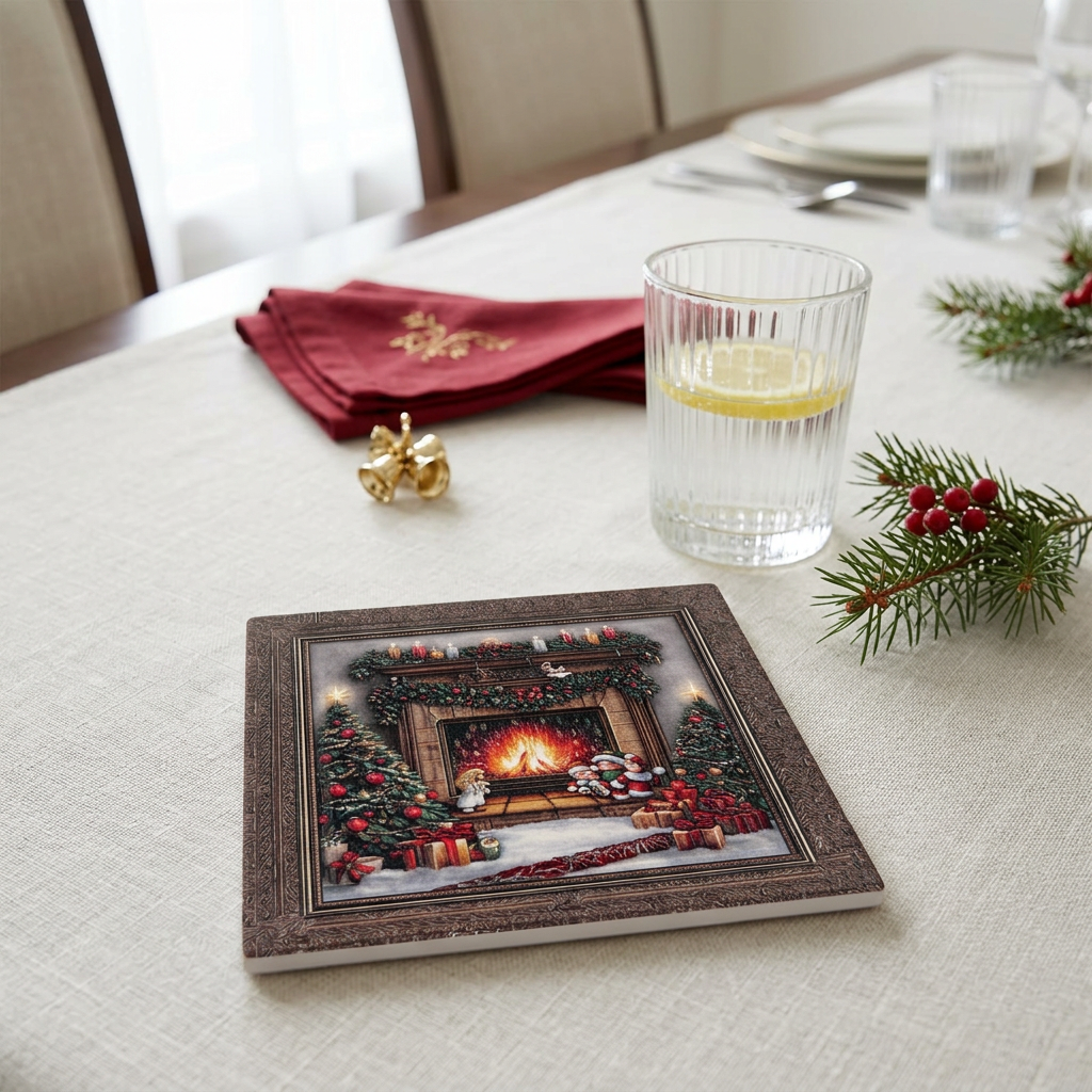 Ceramic-Coated Square Christmas Coaster - 11cm