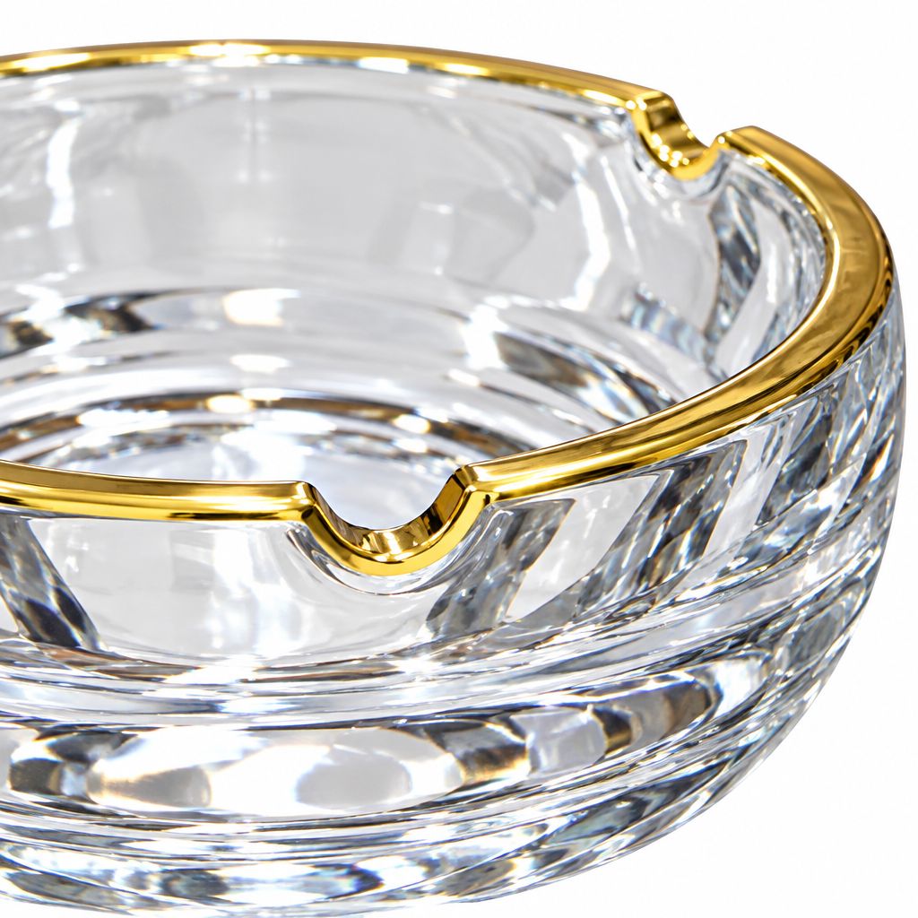 Diamond Glass Ashtray with Golden Rim – 15cm