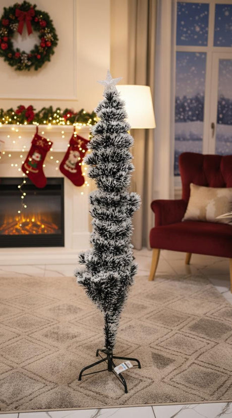 AKDC 150cm Snow Flocked Christmas Tree with Built-in Lights | Pre-Lit Winter Holiday Decoration