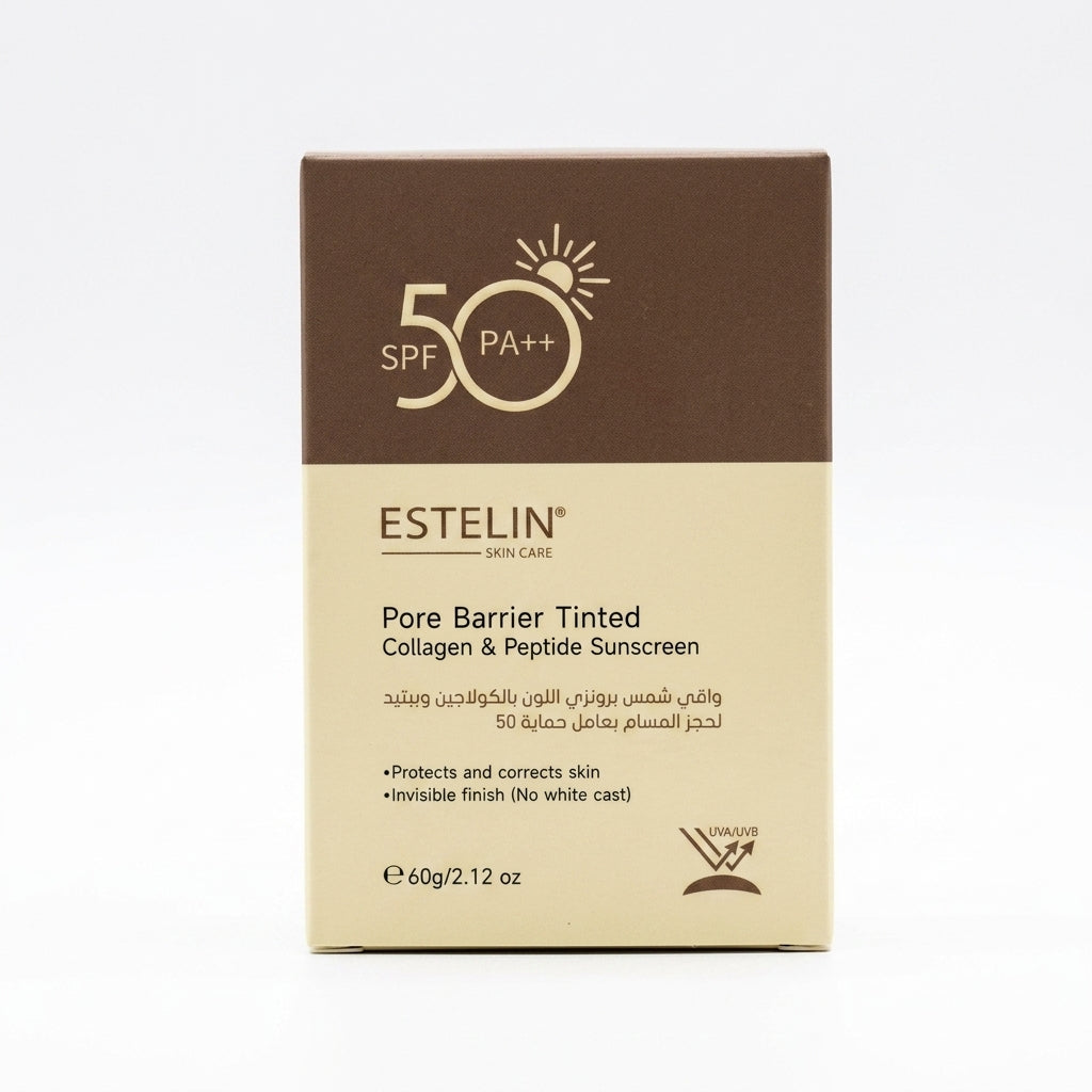 Estelin Pore Barrier Tinted Collagen & Peptide Sunscreen SPF 50 PA++ — 60g