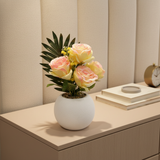Artificial Rose Flower Plant Pink & Yellow with White Plastic Pot - 30cm