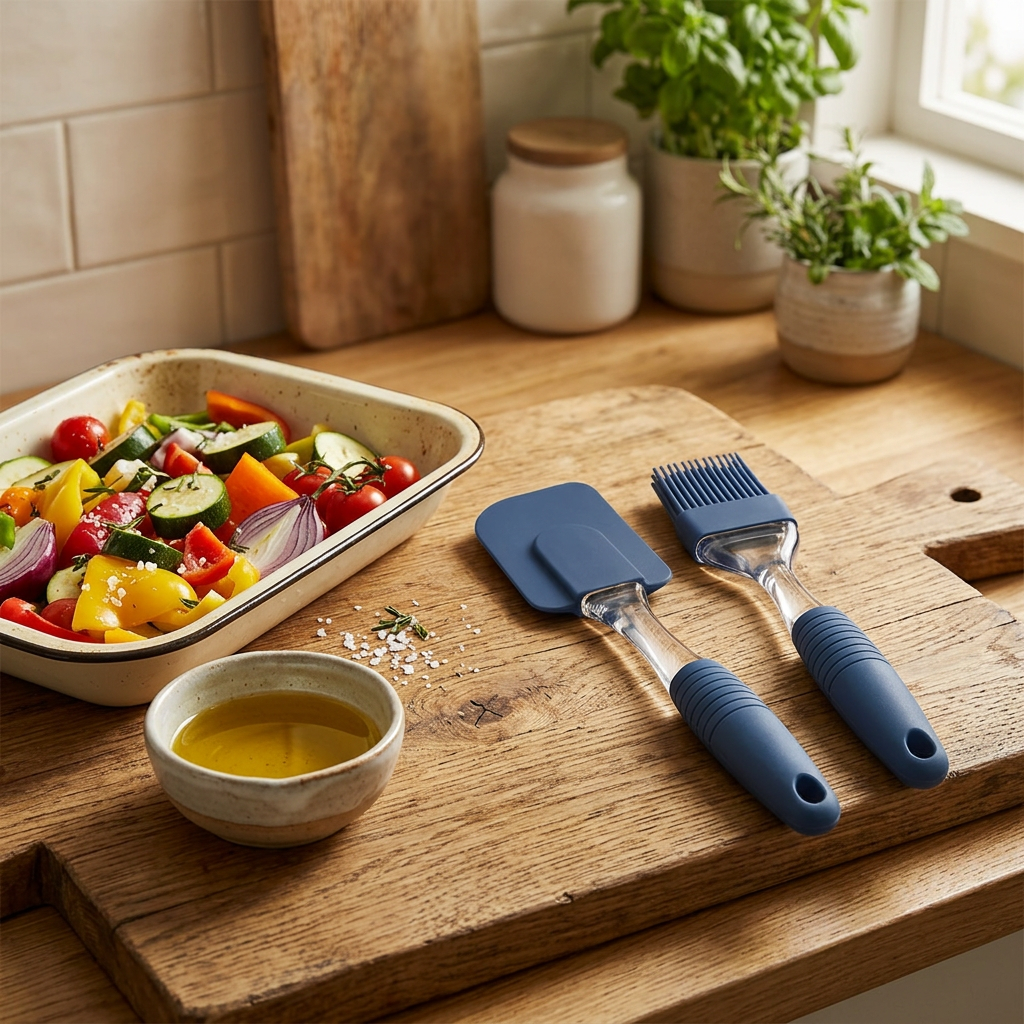 Yuniverse Silicone Spatula & Oil Brush Set Navy Blue - 22×25cm
