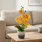 Artificial Yellow Orchid Flower Plant in Ceramic Pot - 30cm