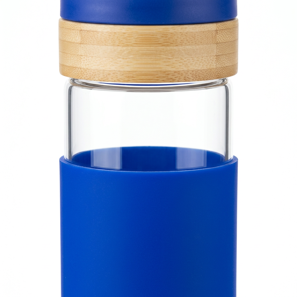 Glass Water Bottle with Silicone Cover Blue - 1 Litre