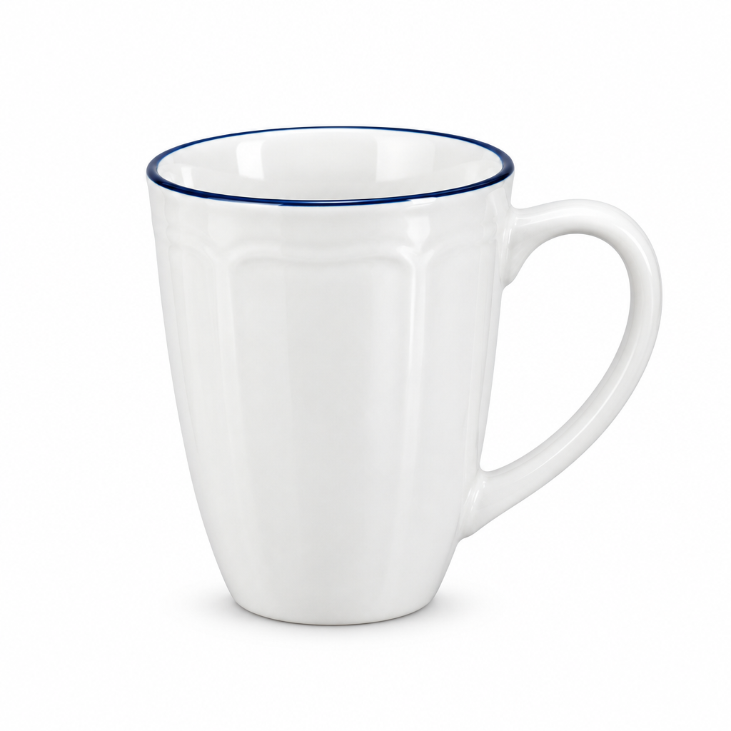 Luhpar Ceramic Mug White with Blue Rim - 350ml