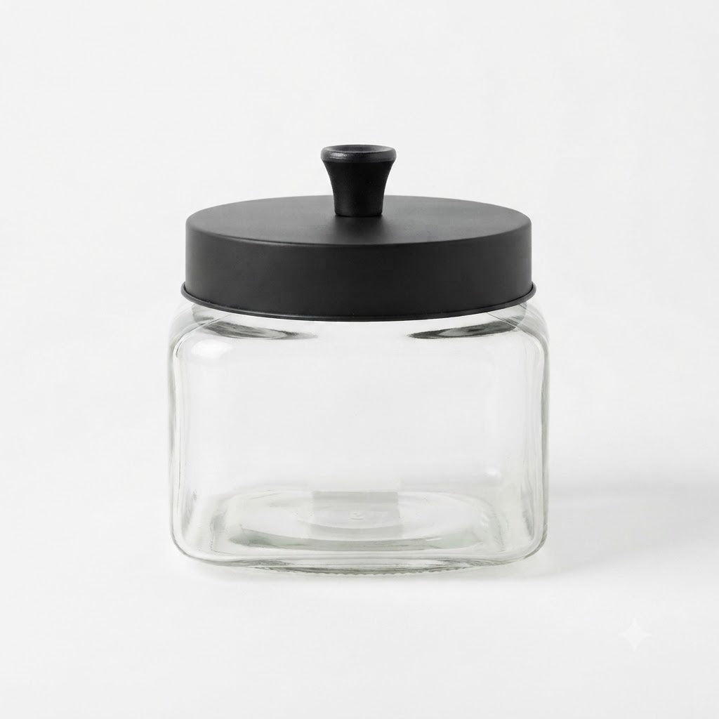 House Mart Glass Canister with Black Lid - 800ml