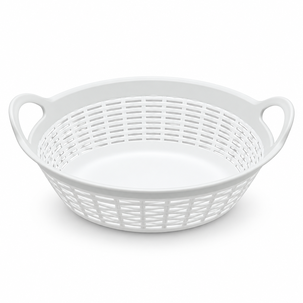 Plastic Rattan Design Storage Basket with Handles – 28×23cm