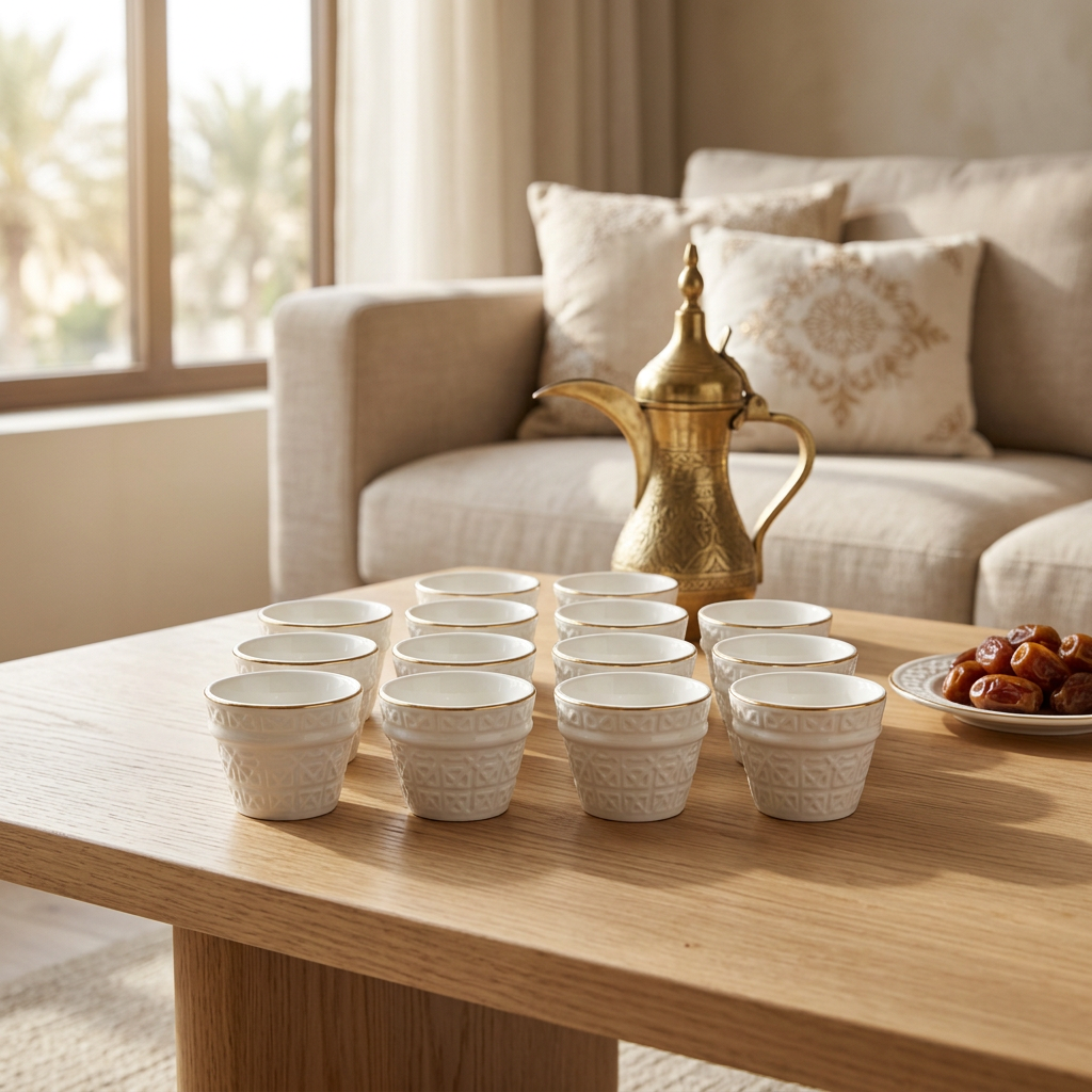 Dallah Addar 12-Piece Ceramic Cawa Cup Set White - 80ml
