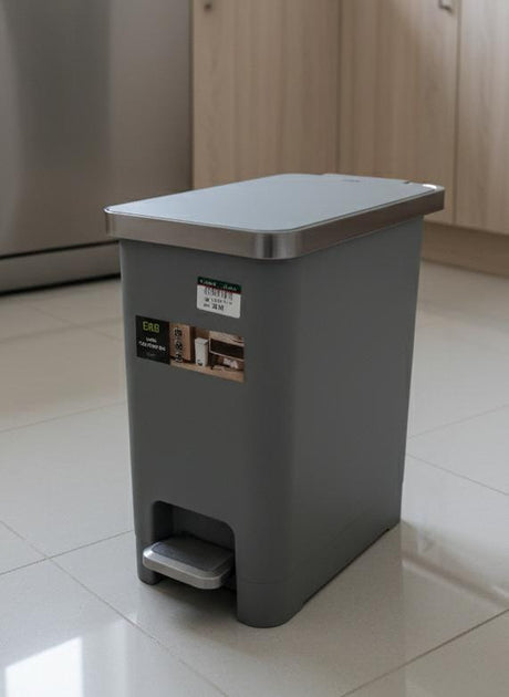 EKO Slim Pedal Bin 10 Litre – Premium Quality Stainless Look Plastic Dustbin, Gray Color for Modern Spaces