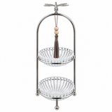 2-Tier Glass Candy Bowl with Metal Stand Silver - 12x33cm