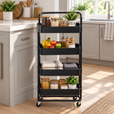 Metal 4-Tier Storage Trolley Black – 105x38x28cm