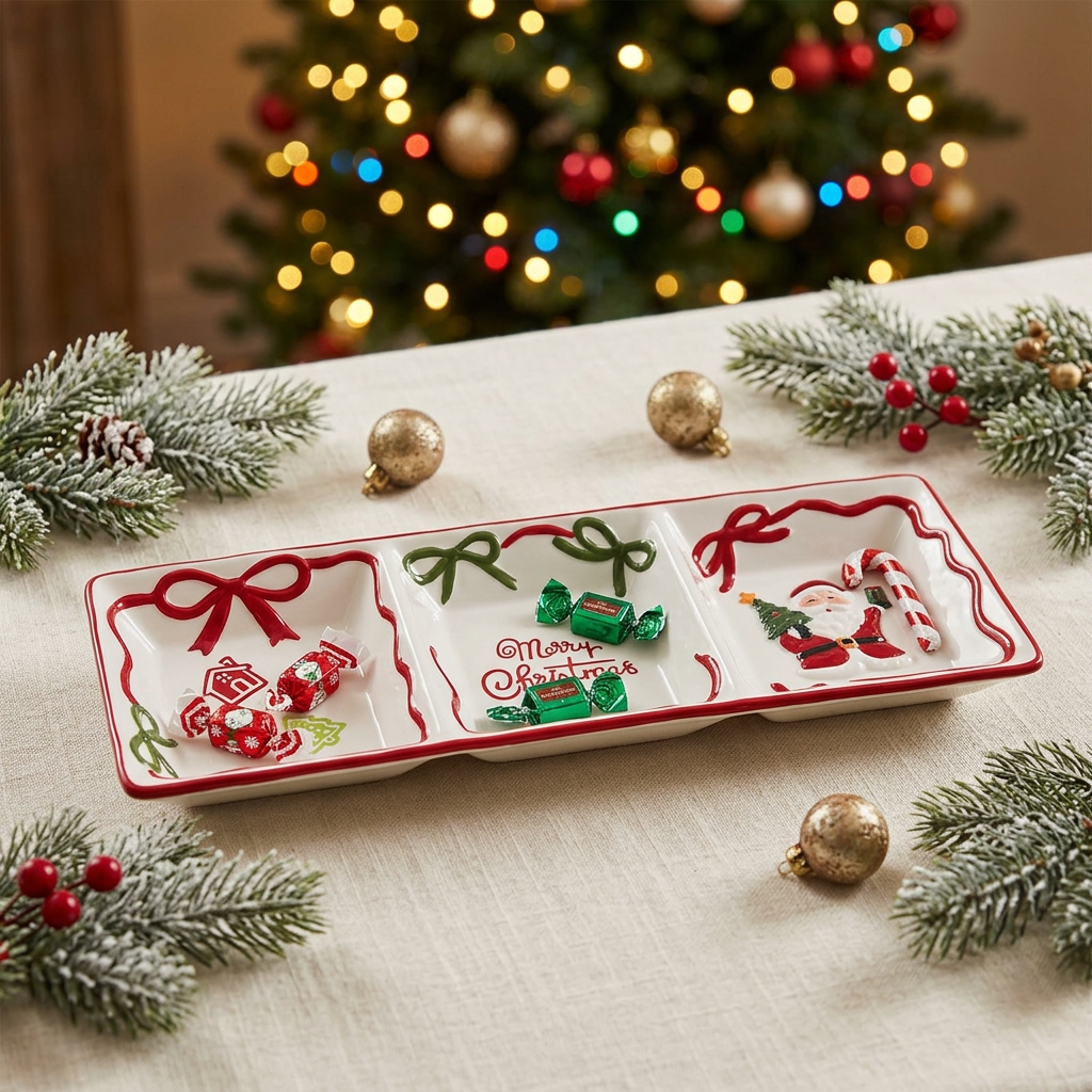 Ceramic Christmas 3-Part Candy Tray - 38cm