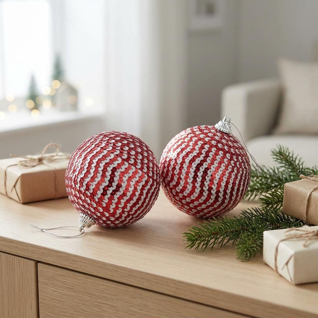 Plastic Christmas Hanging Balls 2 Piece Red & Silver - 10cm
