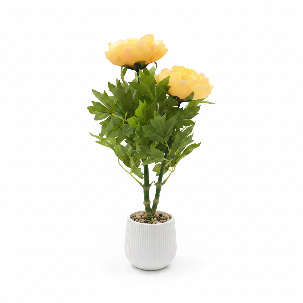 Artificial Flower Plant Yellow with White Plastic Pot - 40cm