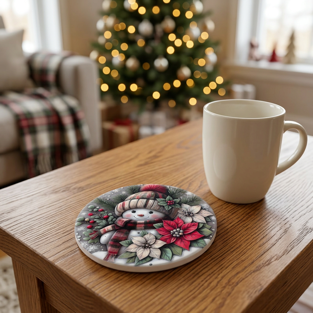 Ceramic-Coated Round Christmas Coaster - 10cm