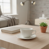 Ceramic Cup and Saucer Set White with Spoon - 300ml