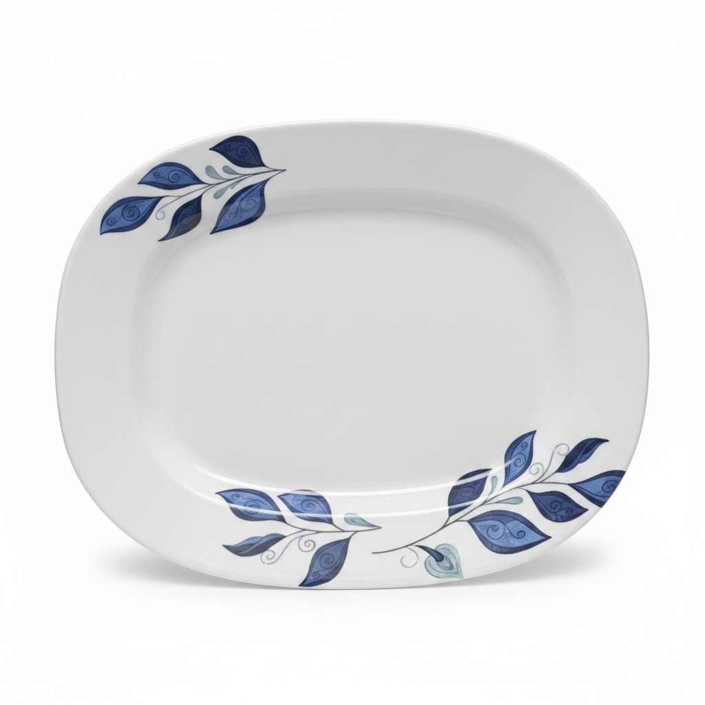 Henlee White & Blue Melamine Oval Plate - 14 Inch