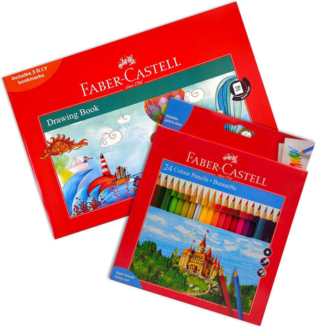 Faber - Castell Color Pencil 24 Colors + Drawing Book A4 120gsm 36 Pages, Drawing and Coloring with this amazing set,Suitable for children ages 3 and above - Al Kabayel Discount CentreFaber - Castell Color Pencil 24 Colors + Drawing Book A4 120gsm 36 Pages, Drawing and Coloring with this amazing set,Suitable for children ages 3 and aboveColor PencilsFABER - CASTELLAl Kabayel Discount Centre