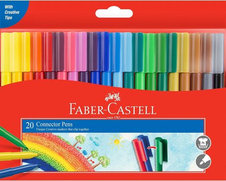 Faber - Castell Connector Felt Pen 20 Assorted Colors, Washes out of most fabrics, Due to special connecting caps, felt tip pens are easy to clip together - Al Kabayel Discount CentreFaber - Castell Connector Felt Pen 20 Assorted Colors, Washes out of most fabrics, Due to special connecting caps, felt tip pens are easy to clip togetherColor PencilsFABER - CASTELLAl Kabayel Discount Centre