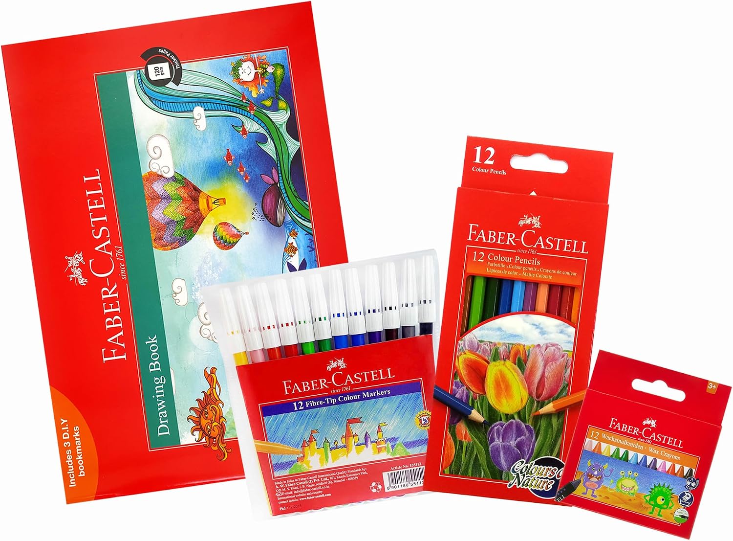 Faber-Castell Creative Art Set – Drawing Book A4 + 12 Colour Pencils + 12 Fibre-Tip Markers + 12 Wax Crayons - Al Kabayel Discount CentreFaber-Castell Creative Art Set – Drawing Book A4 + 12 Colour Pencils + 12 Fibre-Tip Markers + 12 Wax CrayonsColor PencilsFABER-CASTELLAl Kabayel Discount Centre