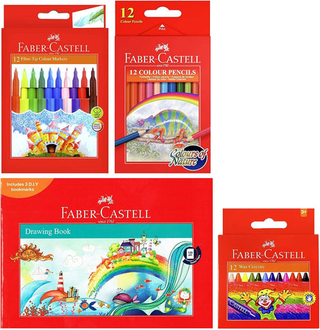 Faber - Castell Drawing Set: A4 Book, 12 Color Pencils, 12 Felt Pens, 12 Wax Crayons, 1909 - Al Kabayel Discount CentreFaber - Castell Drawing Set: A4 Book, 12 Color Pencils, 12 Felt Pens, 12 Wax Crayons, 1909Color PencilsFABER - CASTELLAl Kabayel Discount Centre