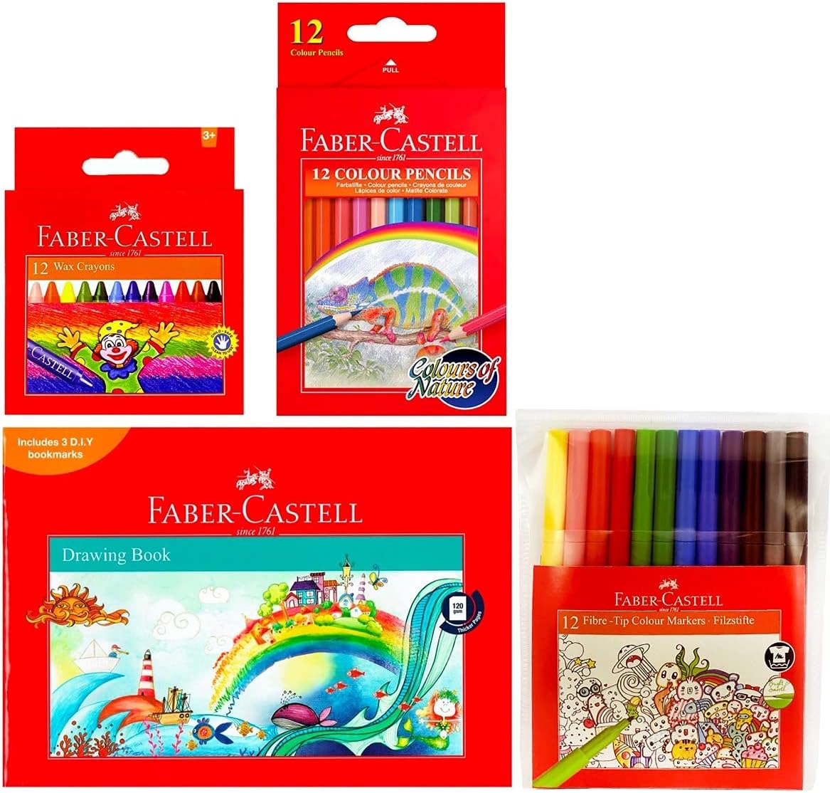Faber - Castell Drawing Set: A4 Book, 12 Color Pencils, 12 Felt Pens, 12 Wax Crayons, 1909 - Al Kabayel Discount CentreFaber - Castell Drawing Set: A4 Book, 12 Color Pencils, 12 Felt Pens, 12 Wax Crayons, 1909Color PencilsFABER - CASTELLAl Kabayel Discount Centre