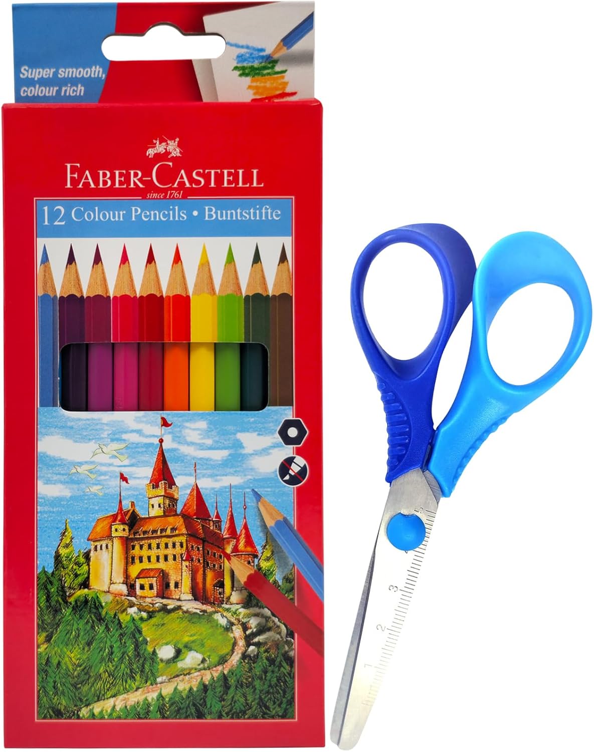 ‎Faber - Castell school essentials, Colour Pencil 12 Colours + Child Scissors Assorted 5 Inches - Al Kabayel Discount Centre‎Faber - Castell school essentials, Colour Pencil 12 Colours + Child Scissors Assorted 5 InchesColor PencilsFABER - CASTELLAl Kabayel Discount Centre