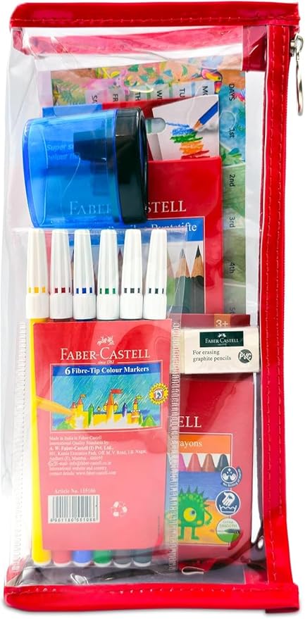 FABER CASTELL Stationery Colouring Kit, Color pencils 12+Color pen 6+ Wax Crayons 12+Eraser+Sharpener+ Clear Pouch - Al Kabayel Discount CentreFABER CASTELL Stationery Colouring Kit, Color pencils 12+Color pen 6+ Wax Crayons 12+Eraser+Sharpener+ Clear PouchPens, Pencils & MarkersFABER CASTELLAl Kabayel Discount Centre