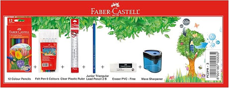 FABER CASTELL Stationery Kit, Colour pencils 12+ Colour pen 6+ Pencil+Ruler 15cm+Eraser+Sharpener - Al Kabayel Discount CentreFABER CASTELL Stationery Kit, Colour pencils 12+ Colour pen 6+ Pencil+Ruler 15cm+Eraser+SharpenerPens, Pencils & MarkersFABER CASTELLAl Kabayel Discount Centre