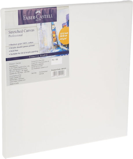 Faber - Castell Stretched Canvas 12 X 12 (30.48X30.48 - cm) 410gsm+ Grip Paint Brushes Round & Flat Combination 5pc (2,6,10, 8, 12) - Al Kabayel Discount CentreFaber - Castell Stretched Canvas 12 X 12 (30.48X30.48 - cm) 410gsm+ Grip Paint Brushes Round & Flat Combination 5pc (2,6,10, 8, 12)Paintbrushes & Painting ToolsFABER - CASTELLAl Kabayel Discount Centre