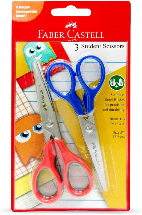 Faber-Castell Student Scissors Set of 3 – Assorted Colors 13.5 cm Blunt Tip - Al Kabayel Discount CentreFaber-Castell Student Scissors Set of 3 – Assorted Colors 13.5 cm Blunt TipScissorsFABER-CASTELLAl Kabayel Discount Centre