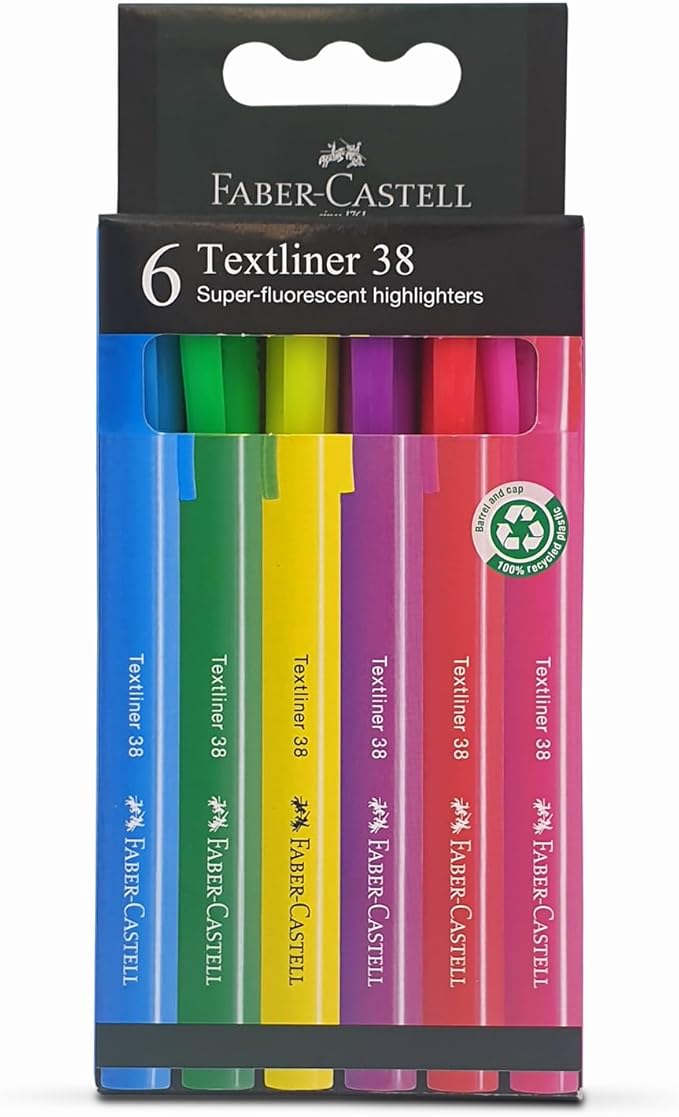 Faber - Castell Textliner 38 Highlighter 6 - Pieces, Multicolor - Al Kabayel Discount CentreFaber - Castell Textliner 38 Highlighter 6 - Pieces, MulticolorPens, Pencils & MarkersFABER - CASTELLAl Kabayel Discount Centre