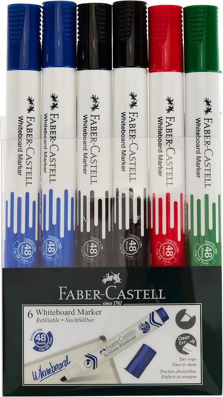Faber - Castell Whiteboard Marker Chisel Tip – Wallet of 6 (Assorted Colours) - Al Kabayel Discount CentreFaber - Castell Whiteboard Marker Chisel Tip – Wallet of 6 (Assorted Colours)Pens, Pencils & MarkersFABER CASTELLAl Kabayel Discount Centre