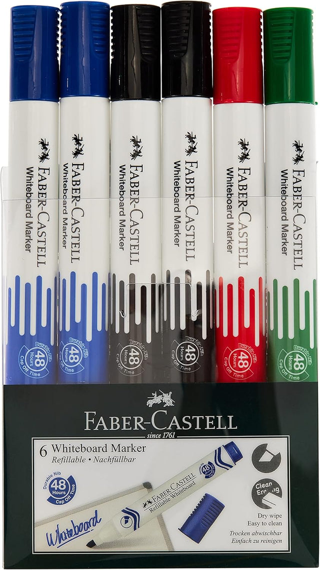Faber - Castell Whiteboard Marker Chisel Tip – Wallet of 6 (Assorted Colours) - Al Kabayel Discount CentreFaber - Castell Whiteboard Marker Chisel Tip – Wallet of 6 (Assorted Colours)Pens, Pencils & MarkersFABER CASTELLAl Kabayel Discount Centre