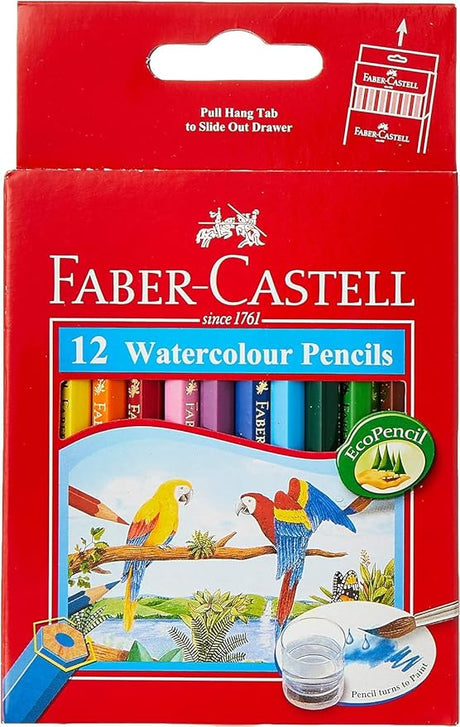 Faber - Castellparrot Design Water Colour Pencils 12 Colour Half Size In A Cardboard Box, Assorted, 114461 - Al Kabayel Discount CentreFaber - Castellparrot Design Water Colour Pencils 12 Colour Half Size In A Cardboard Box, Assorted, 114461Color PencilsFABER - CASTELLAl Kabayel Discount Centre