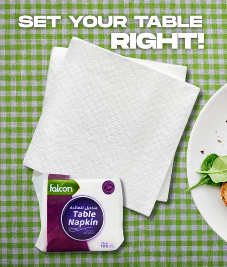 Falcon 100 Sheets Soft Table Napkin 30cn*30cm - Al Kabayel Discount CentreFalcon 100 Sheets Soft Table Napkin 30cn*30cmDisposablesFALCONAl Kabayel Discount Centre