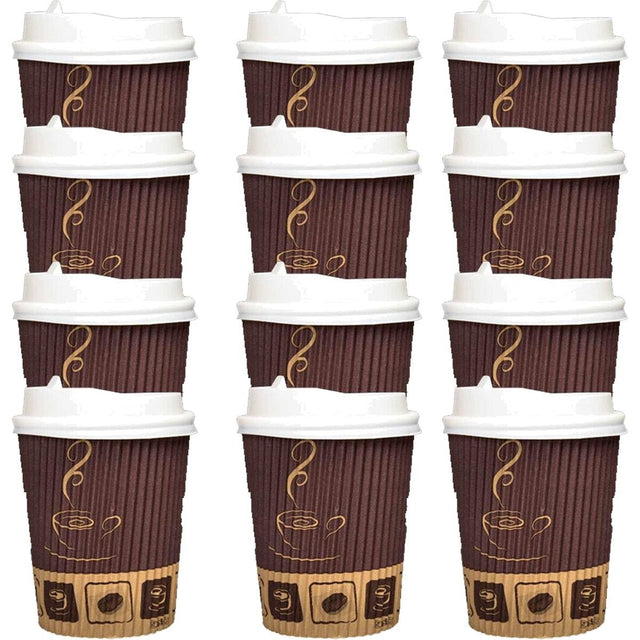 Falcon 12pcs Paper Ripple Cups 12oz with Lid Brown - Al Kabayel Discount CentreFalcon 12pcs Paper Ripple Cups 12oz with Lid BrownDisposablesFALCONAl Kabayel Discount Centre