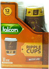 Falcon 12pcs Paper Ripple Cups 8oz with Lid Brown - Al Kabayel Discount CentreFalcon 12pcs Paper Ripple Cups 8oz with Lid BrownDisposablesFALCONAl Kabayel Discount Centre