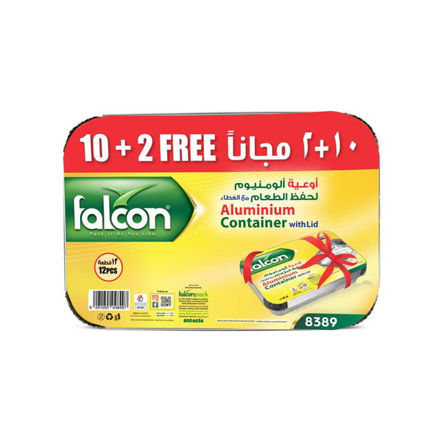 Falcon 12pcs Rectangular Aluminium Container with Lid 21.2cm*14.8cm*4.9cm - 8389 - Al Kabayel Discount CentreFalcon 12pcs Rectangular Aluminium Container with Lid 21.2cm*14.8cm*4.9cm - 8389DisposablesFALCONAl Kabayel Discount Centre
