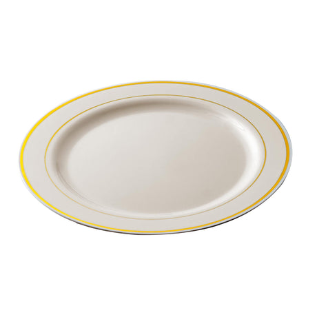 Falcon 20pcs Luxury Plastic Plates 19cm Dia, Ivory/Gold Rings - Al Kabayel Discount CentreFalcon 20pcs Luxury Plastic Plates 19cm Dia, Ivory/Gold RingsDisposablesFALCONAl Kabayel Discount Centre