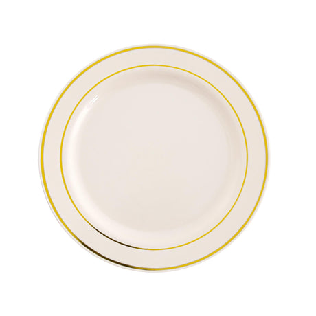Falcon 20pcs Luxury Plastic Plates 19cm Dia, Ivory/Gold Rings - Al Kabayel Discount CentreFalcon 20pcs Luxury Plastic Plates 19cm Dia, Ivory/Gold RingsDisposablesFALCONAl Kabayel Discount Centre
