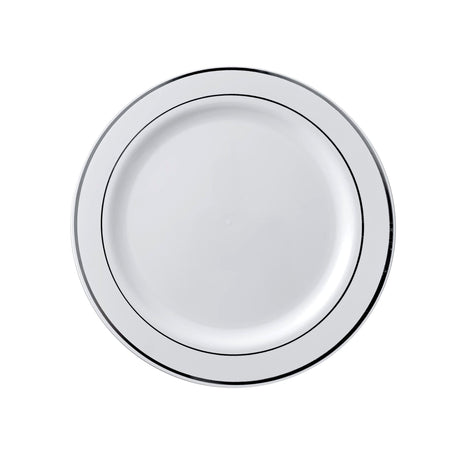 Falcon 20pcs Luxury Plastic Plates 22.5cm Dia, Ivory/Silver Rings - Al Kabayel Discount CentreFalcon 20pcs Luxury Plastic Plates 22.5cm Dia, Ivory/Silver RingsDisposablesFALCONAl Kabayel Discount Centre