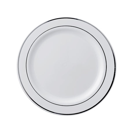 Falcon 20pcs Luxury Plastic Plates 26cm Dia, Ivory/Silver Rings - Al Kabayel Discount CentreFalcon 20pcs Luxury Plastic Plates 26cm Dia, Ivory/Silver RingsDisposablesFALCONAl Kabayel Discount Centre