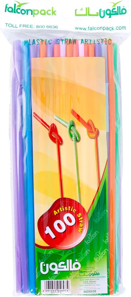 Falcon Artistic Plastic Drinking Straws 100pcs – Multicolor Assorted - Al Kabayel Discount CentreFalcon Artistic Plastic Drinking Straws 100pcs – Multicolor AssortedDisposablesFALCONAl Kabayel Discount Centre