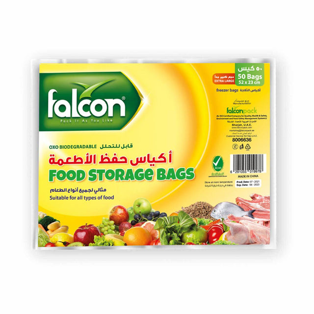 Falcon Oxo - Biodegradable Extra Large Food Storage Bags 52cm*23cm, 50 Bags, Freezer Bags - Al Kabayel Discount CentreFalcon Oxo - Biodegradable Extra Large Food Storage Bags 52cm*23cm, 50 Bags, Freezer BagsJars & Food SaversFALCONAl Kabayel Discount Centre