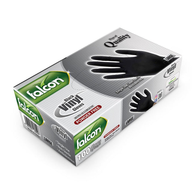 Falcon Powder Free Black Vinyl Gloves, Single Use - Non Sterile - Ambidextrous, 100 Gloves by Weight, Large - Al Kabayel Discount CentreFalcon Powder Free Black Vinyl Gloves, Single Use - Non Sterile - Ambidextrous, 100 Gloves by Weight, LargeDisposablesFALCONAl Kabayel Discount Centre