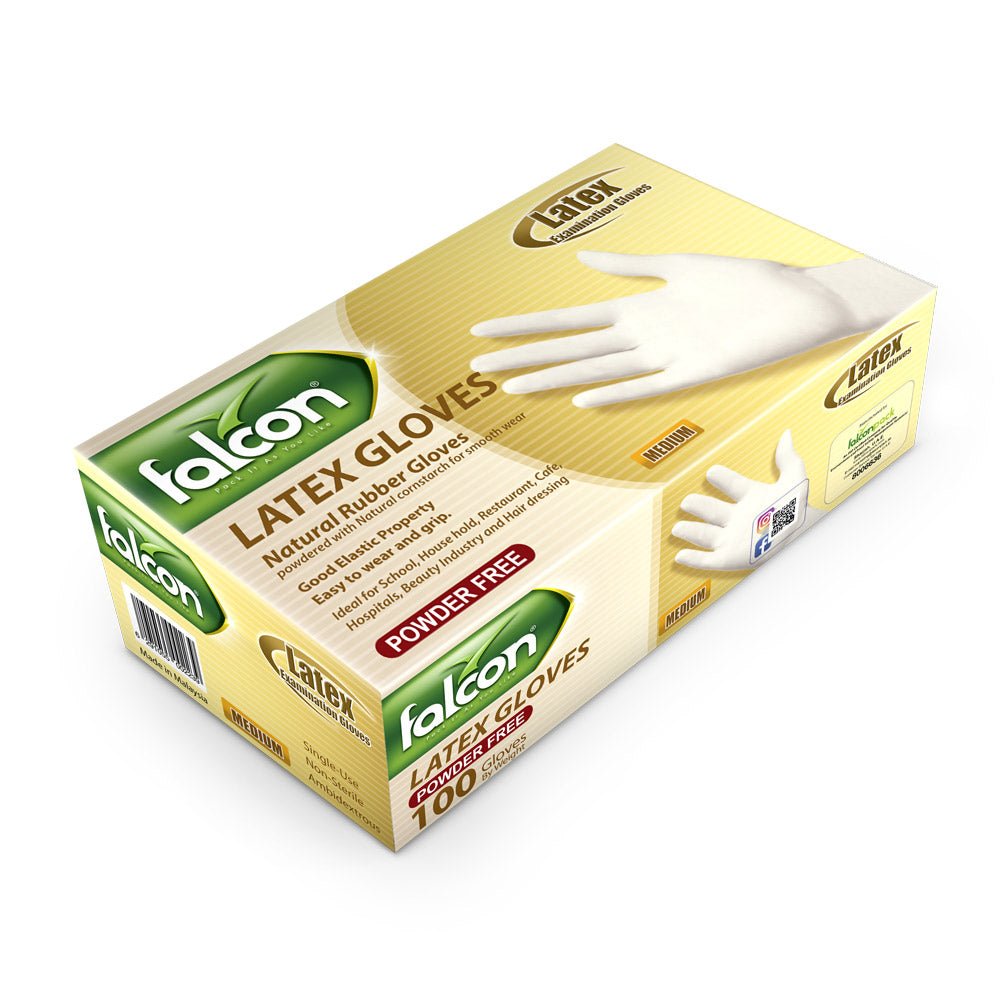 Falcon Powder Free Latex Gloves, Single Use - Non Sterile - Ambidextrous, 100 Gloves by Weight, Medium - Al Kabayel Discount CentreFalcon Powder Free Latex Gloves, Single Use - Non Sterile - Ambidextrous, 100 Gloves by Weight, MediumDisposablesFALCONAl Kabayel Discount Centre