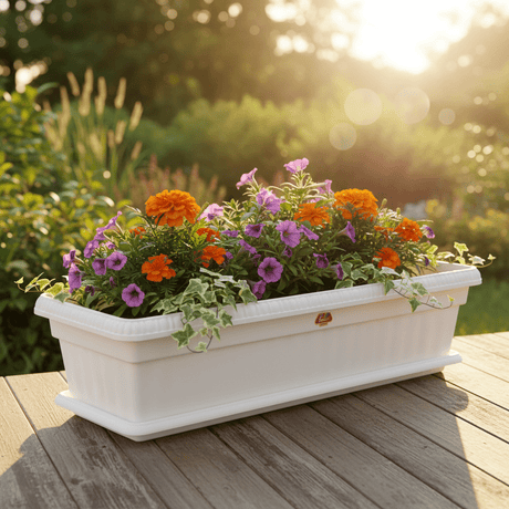 Family Plastic Winny Rectangular Planter Pot with Tray - 60×20 cm - White / Brown - Al Kabayel Discount CentreFamily Plastic Winny Rectangular Planter Pot with Tray - 60×20 cm - White / BrownFlower VaseFAMILYAl Kabayel Discount Centre