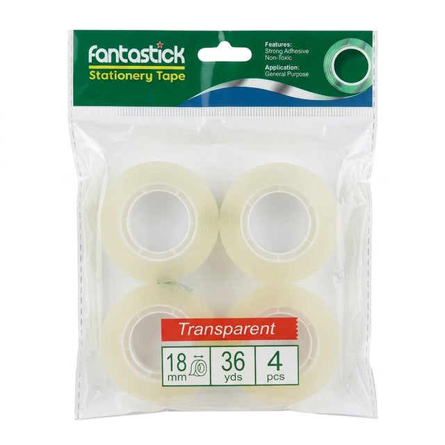 Fantastick Transparent Stationery Tape – 18mm x 36 Yards (Pack of 4) - Al Kabayel Discount CentreFantastick Transparent Stationery Tape – 18mm x 36 Yards (Pack of 4)Tapes & Packaging TapesFANTASTICKAl Kabayel Discount Centre