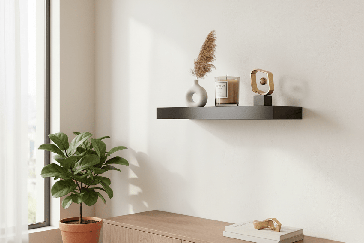 Farzana Wooden Floating Wall Shelf 40*23.5*3.8 cm - Black Color - Al Kabayel Discount CentreFarzana Wooden Floating Wall Shelf 40*23.5*3.8 cm - Black ColorFARZANAHardwaresAl Kabayel Discount Centre